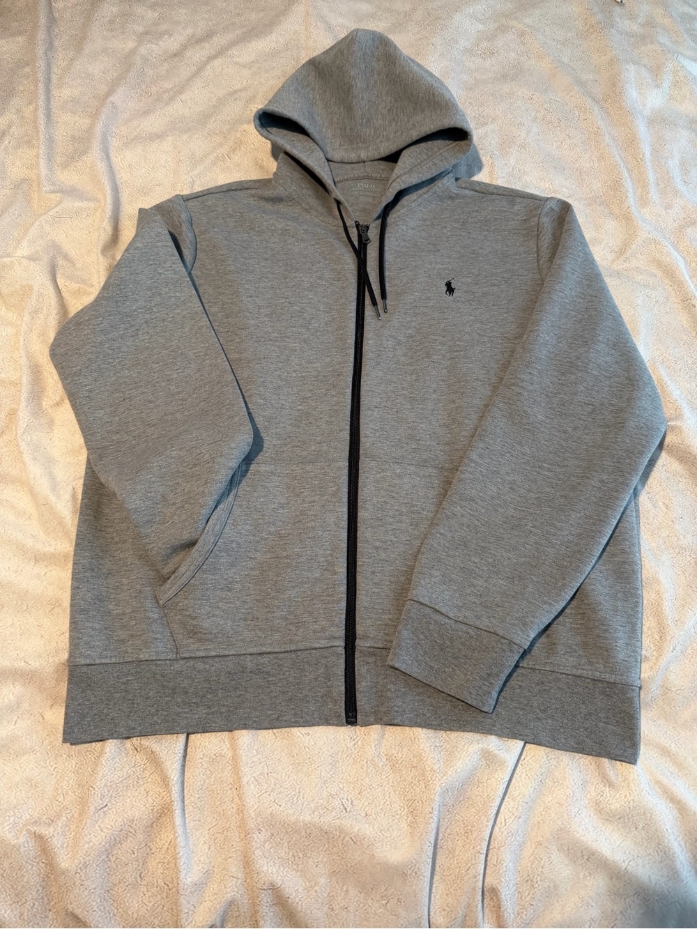 Polo by Ralph Lauren Heather Gray Zip Hoodie with Black Drawstrings